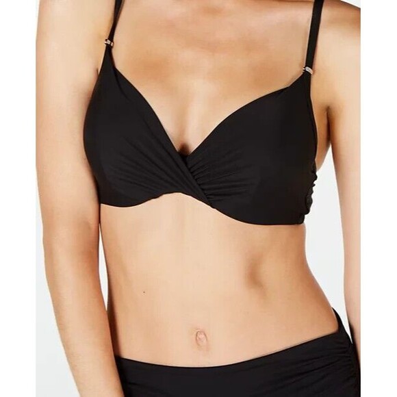 Calvin Klein Pleated Underwire Bikini Top, Black, M - Picture 5 of 5